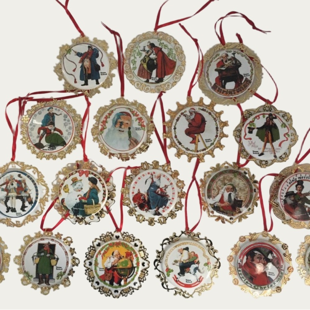 SET 18 DANBURY MINT NORMAN ROCKWELL SATURDAY EVENING POST CHRISTMAS ORNAMENTS